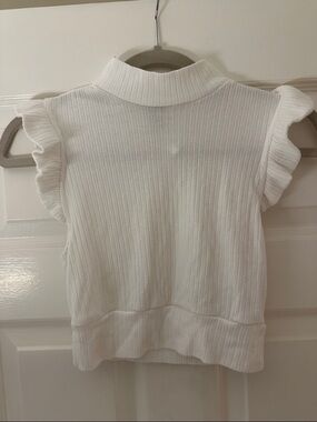 Free People White Ribbed Mock Neck Crop Top with Ruffle Sleeves